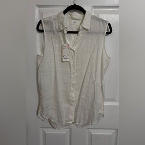 Uniqlo Women's White Sleeveless Linen Button-Down Shirt | NWT